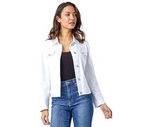 Roman Originals Stretch Jacket for Women UK - Ladies Denim Jean Summer Coat Bengaline Casual Smart Utility Trucker Biker Fitted Classic Work Spring Soft Vintage - White - Size 16