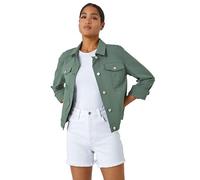 Roman Originals Stretch Jacket for Women UK - Ladies Denim Jean Summer Coat Bengaline Casual Smart Utility Trucker Biker Fitted Classic Work Spring Soft Vintage - Khaki - Size 20