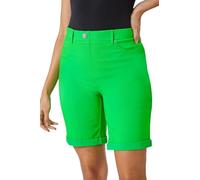 Roman Originals Stretch Shorts for Women UK Ladies Pull On Turned Hem Cut Off Bengaline Mom Boyfriend Boy Denim Casual Cropped Pants Capri Slim Fit Turn Up Summer Crops Mother - Green - Size 12