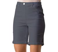 Roman Originals Stretch Shorts for Women UK Ladies Pull On Turned Hem Cut Off Bengaline Mom Boyfriend Boy Denim Casual Cropped Pants Capri Slim Fit Turn Up Summer Crops Mother - Dark Grey - Size 16