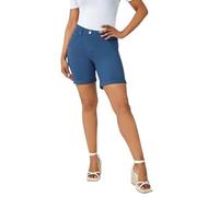Roman Originals Stretch Shorts for Women UK Ladies Pull On Turned Hem Cut Off Bengaline Mom Boyfriend Boy Denim Casual Cropped Pants Capri Slim Fit Turn Up Summer Crops Mother - Petrol Blue - Size 10