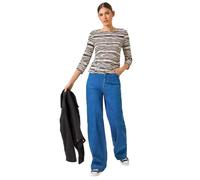 Roman Originals Stretch Textured Stripe Top for Women UK - Ladies Everyday Autumn Winter Round Neckline Comfy Soft Evening Vacation Work Party Night Out - Black - Size 18