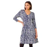 Roman Originals Stretchy Dress for Women UK Ladies Pockets Gathered Waist Ruched Chest Midi Holiday Spring Summer V Neckline Evening Vacation Work Party Going Out Soft - Navy - Size 16
