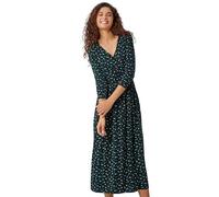 Roman Originals Stretchy Dress for Women UK Ladies Pockets Gathered Waist Ruched Chest Midi Holiday Spring Summer V Neckline Evening Vacation Work Party Going Out Soft - Black Green White - Size 16