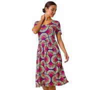 Roman Originals Stretchy Dress for Women UK Ladies Pockets Gathered Waist Ruched Chest Midi Holiday Spring Summer V Neckline Evening Vacation Work Party Going Out Soft - Abstract Pink - Size 12
