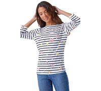 Roman Originals Stretchy Top for Women UK - Ladies Jersey Blouse Casual Tunic Work Smart 3/4 Length Sleeve Round Neck Boat Neckline Flattering Knit Knitwear Jumper - Ivory Pink - Size 18