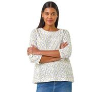 Roman Originals Stretchy Top for Women UK - Ladies Jersey Blouse Casual Tunic Work Smart 3/4 Length Sleeve Round Neck Boat Neckline Flattering Knit Knitwear Jumper - Yellow - Size 16
