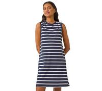 Roman Originals Stripe Jersey A-Line Stretch Dress for Women UK - Ladies Everyday Holiday Spring Summer Round Neckline Comfy Soft Evening Vacation Work Party - Navy - Size 16