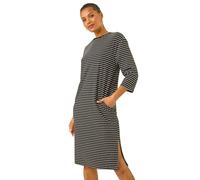Roman Originals Stripe Jersey Stretch T-Shirt Dress for Women UK - Ladies Everyday Autumn Winter Round Neckline Comfy Soft Evening Vacation Work Party Night Out - Black - Size 14