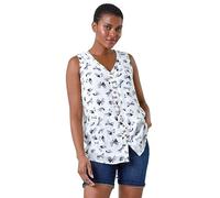 Roman Originals Stripe Print Button Detail Vest Top for Women UK - Ladies Everyday Holiday Spring Summer V-Neckline Comfy Soft Evening Vacation Work Party - Navy White - Size 12