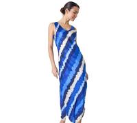 Roman Originals Stripe Print Satin Midi Slip Dress for Women UK - Ladies Everyday Holiday Spring Summer V-Neckline Comfy Soft Evening Vacation Work Party - Royal Blue - Size 10