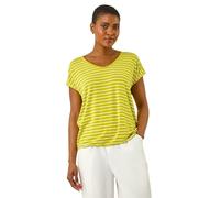 Roman Originals Stripe Print V-Neck Stretch Tee for Women UK - Ladies Everyday Holiday Spring Summer V-Neckline Comfy Soft Evening Vacation Work Party - Lime - Size 14