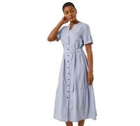 Roman Originals Stripe Tie Waist Midi Dress for Women UK - Ladies Everyday Holiday Spring Summer V-Neckline Comfy Soft Evening Vacation Work Party - Blue - Size 14