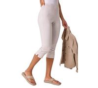 Roman Originals Striped Cropped Stretch Trouser for Women UK - Ladies Everyday Autumn Winter Round Neckline Comfy Soft Evening Vacation Work Party Night Out - Stripe Stone - Size 18