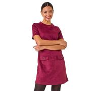 Roman Originals Suedette Button Shift Stretch Dress for Women UK - Ladies Everyday Autumn Winter Round Neckline Comfy Soft Evening Vacation Work Party Night Out - Wine - Size 10