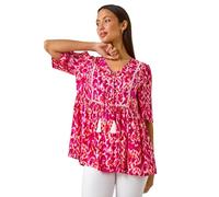 Roman Originals Summer Top for Women UK Ladies Swing Tunic A Line Blouse Ladder Trim Shirt Spring Casual Smart Holiday Party Beach Cruise Gathered Waist Loose Work - Abstract Pink - Size 20
