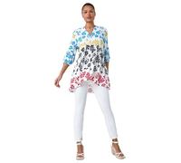 Roman Originals Summer Top for Women UK Ladies Swing Tunic A Line Blouse Ladder Trim Shirt Spring Casual Smart Holiday Party Beach Cruise Gathered Waist Loose Work - Multi - Size 12