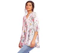 Roman Originals Summer Top for Women UK Ladies Swing Tunic A Line Blouse Ladder Trim Shirt Spring Casual Smart Holiday Party Beach Cruise Gathered Waist Loose Work - White - Size 18