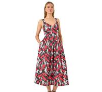 Roman Originals Sweet Heart Floral Print Stretch Dress for Women UK - Ladies Everyday Holiday Spring Summer Comfy Soft Evening Vacation Work Party - Red - Size 18