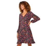 Roman Originals Swing Dress Women UK Ladies Skater Tea Midi A Line Fit & Flare Winter Autumn Casual Smart Cocktail Party Going Out Work Buttons - Pink Multi - Size 18