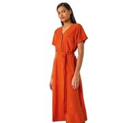 Roman Originals Swing Tea Dress Women UK Ladies Skater Midi A Line Fit & Flare Summer Casual Smart Spring Cocktail Party Going Out Work Cruise Button Through Long Pocket - Orange Linen - Size 14
