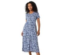 Roman Originals Swing Tea Dress Women UK Ladies Skater Midi A Line Fit & Flare Summer Casual Smart Spring Cocktail Party Going Out Work Cruise Button Through Long Pocket - Petite Blue - Size 18