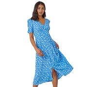 Roman Originals Swing Tea Dress Women UK Ladies Skater Midi A Line Fit & Flare Summer Casual Smart Spring Cocktail Party Going Out Work Cruise Button Through Long Pocket - Light Blue - Size 12