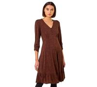 Roman Originals Swing Tea Dress Women UK Ladies Skater Midi A Line Fit & Flare Summer Casual Smart Spring Cocktail Party Going Out Work Cruise Button Through Long Pocket - Chocolate - Size 10