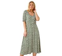 Roman Originals Swing Tea Dress Women UK Ladies Skater Midi A Line Fit & Flare Summer Casual Smart Spring Cocktail Party Going Out Work Cruise Button Through Long Pocket - Petite Khaki - Size 14