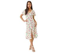 Roman Originals Swing Tea Dress Women UK Ladies Skater Midi A Line Fit & Flare Summer Casual Smart Spring Cocktail Party Going Out Work Cruise Button Through Long Pocket - Petite Red - Size 14