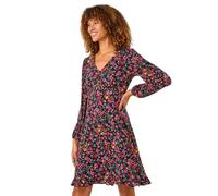 Roman Originals Swing Tea Dress Women UK Ladies Skater Midi A Line Fit & Flare Summer Casual Smart Spring Cocktail Party Going Out Work Cruise Button Through Long Pocket - Pink Multi - Size 18
