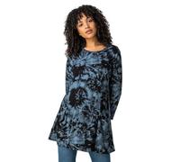 Roman Originals Swing Top with Pockets for Women UK Ladies Hanky Hem Asymmetric Tunic Blouse Longline Long Stretch Jersey Casual Round NeckTee Shirt T-Shirt - Blue - Size 18