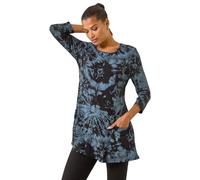 Roman Originals Swing Top with Pockets for Women UK Ladies Hanky Hem Asymmetric Tunic Blouse Longline Long Stretch Jersey Casual Round NeckTee Shirt T-Shirt - Blue - Size 12