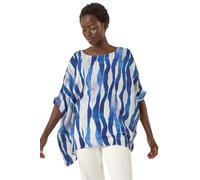 Roman Originals Swirl Print Button Back Top for Women UK - Ladies Everyday Holiday Spring Summer Round Neckline Comfy Soft Evening Vacation Work Party - Blue Abstract - Size 18