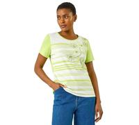 Roman Originals T-Shirt for Women UK - Ladies Tee Shirt Summer Top Holiday Day Causal Short Sleeve Blouses Round Crew Boat Neck Lightweight - Lime Floral - Size 20