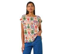 Roman Originals T-Shirt for Women UK - Ladies Tee Shirt Summer Top Holiday Day Causal Short Sleeve Blouses Round Crew Boat Neck Lightweight - Peach - Size 16