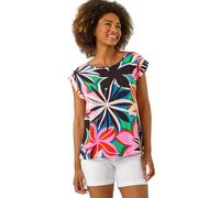 Roman Originals T-Shirt for Women UK - Ladies Tee Shirt Summer Top Holiday Day Causal Short Sleeve Blouses Round Crew Boat Neck Lightweight - Pink Floral - Size 20
