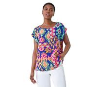 Roman Originals T-Shirt for Women UK - Ladies Tee Shirt Summer Top Holiday Day Causal Short Sleeve Blouses Round Crew Boat Neck Lightweight - Blue Aztec - Size 12