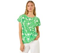 Roman Originals T-Shirt for Women UK - Ladies Tee Shirt Summer Top Holiday Day Causal Short Sleeve Blouses Round Crew Boat Neck Lightweight - Green Abstract - Size 16