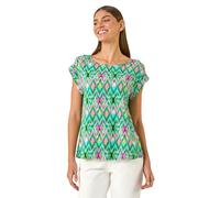 Roman Originals T-Shirt for Women UK - Ladies Tee Shirt Summer Top Holiday Day Causal Short Sleeve Blouses Round Crew Boat Neck Lightweight - Abstract Green - Size 10