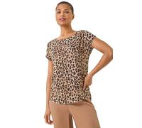 Roman Originals T-Shirt for Women UK - Ladies Tee Shirt Summer Top Holiday Day Causal Short Sleeve Blouses Round Crew Boat Neck Lightweight - Natural Noir - Size 18
