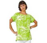Roman Originals T-Shirt for Women UK - Ladies Tee Shirt Summer Top Holiday Day Causal Short Sleeve Blouses Round Crew Boat Neck Lightweight - Lime White - Size 10