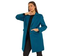 Roman Originals Tailored Single Breasted Coat for Women UK - Ladies Everyday Autumn Winter Comfy Soft Evening Vacation Work Party Night Out - Teal - Size 10