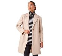Roman Originals Tailored Single Breasted Coat for Women UK - Ladies Everyday Autumn Winter Comfy Soft Evening Vacation Work Party Night Out - Petite Stone - Size 16