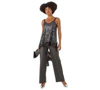 Roman Originals Tassel Sequin Chiffon Top for Women UK - Ladies Everyday Autumn Winter Sweetheart Neckline Comfy Soft Evening Vacation Work Party Night Out - Dark Grey - Size 12