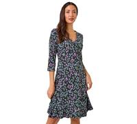 Roman Originals Tea Dress for Women UK Ladies Frill Hem Skater Wrap Jersey Stretchy Fit & Flare Flattering Knee Length Cocktail Party Occasion Holiday Going Out - Noir Pink - Size 20