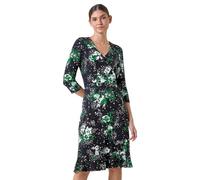 Roman Originals Tea Dress for Women UK Ladies Frill Hem Skater Wrap Jersey Stretchy Fit & Flare Flattering Knee Length Cocktail Party Occasion Holiday Going Out - Green Noir - Size 20