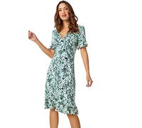 Roman Originals Tea Dress for Women UK Ladies Frill Hem Skater Wrap Jersey Stretchy Fit & Flare Flattering Knee Length Cocktail Party Occasion Holiday Going Out - Green - Size 20
