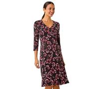 Roman Originals Tea Dress for Women UK Ladies Frill Hem Skater Wrap Jersey Stretchy Fit & Flare Flattering Knee Length Cocktail Party Occasion Holiday Going Out - Pink Noir - Size 16