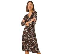 Roman Originals Tea Dress for Women UK Ladies Frill Hem Skater Wrap Jersey Stretchy Fit & Flare Flattering Knee Length Cocktail Party Occasion Holiday Going Out - Black Multi - Size 20